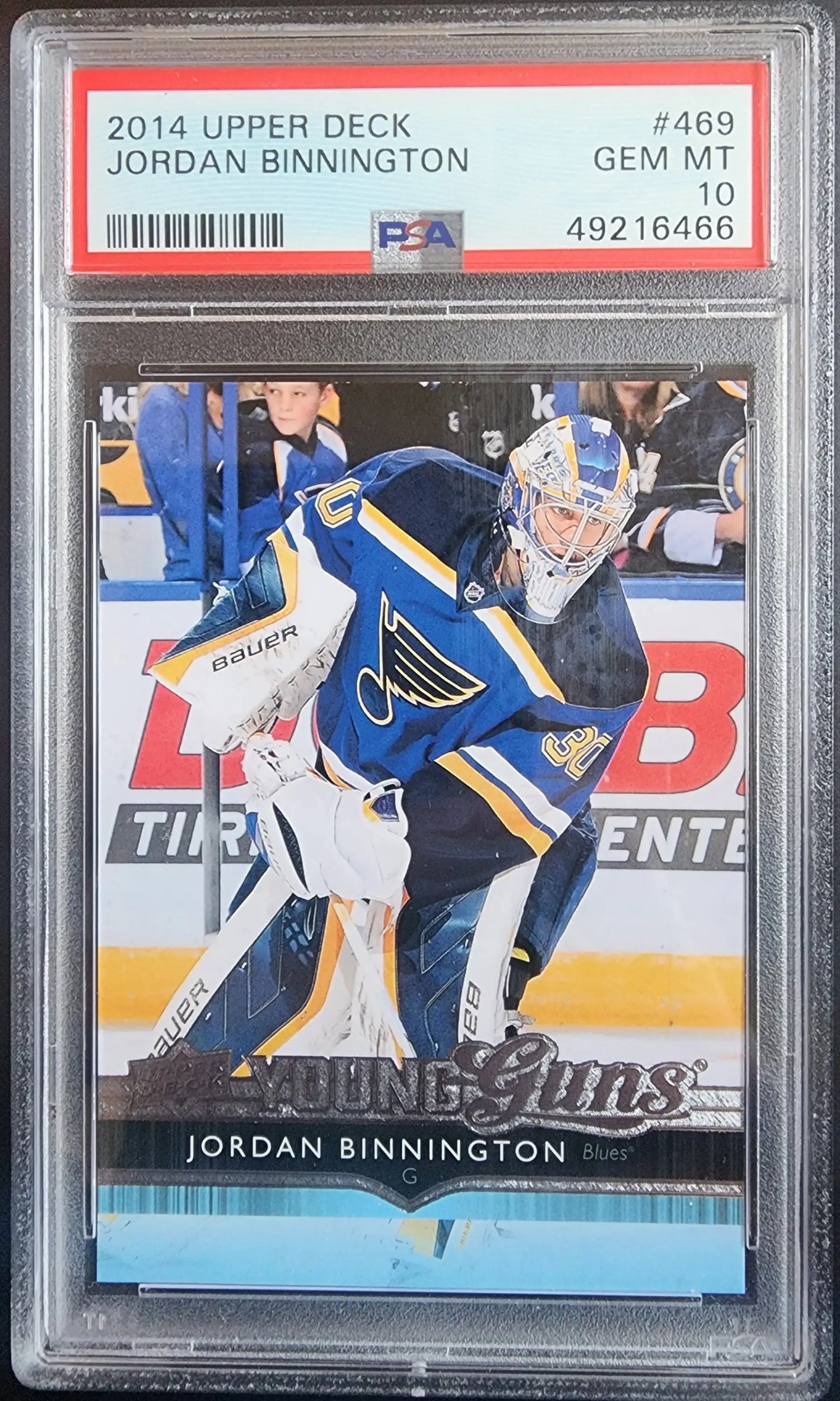 Graded Jordan Binnington hockey trading card from Upper Deck, PSA 10 Gem Mint