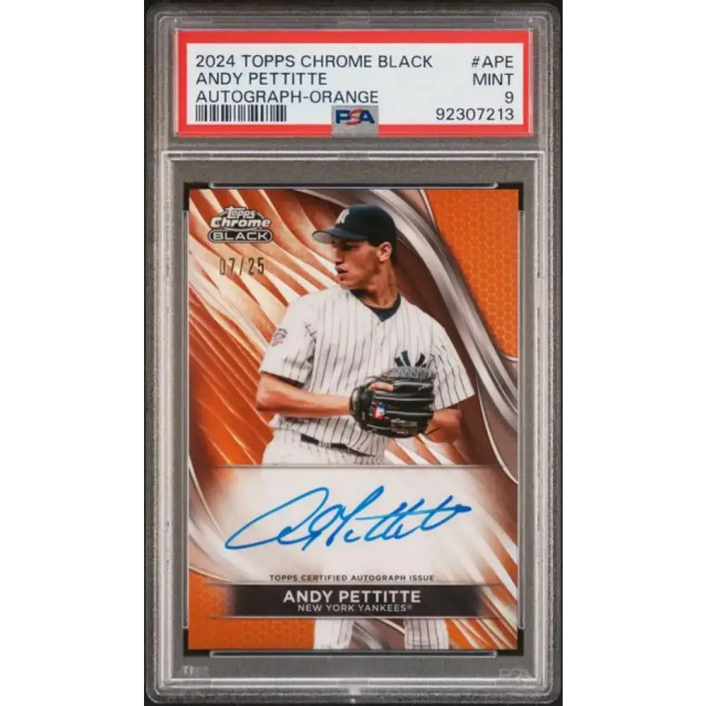 2024 Topps Chrome Black Refractor Orange #CBA-APE Andy Pettitte PSA 9 MINT Auto 7/25 New York Yankees Baseball Card