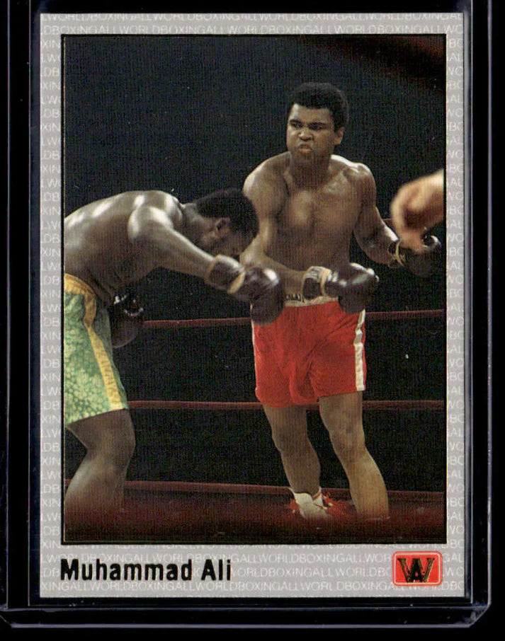 A vintage boxing trading card showing two boxers fighting in a ring.