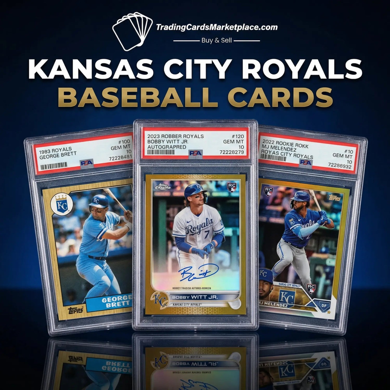 Kansas city royals baseball cards featuring players in blue and white uniforms with confetti accents.