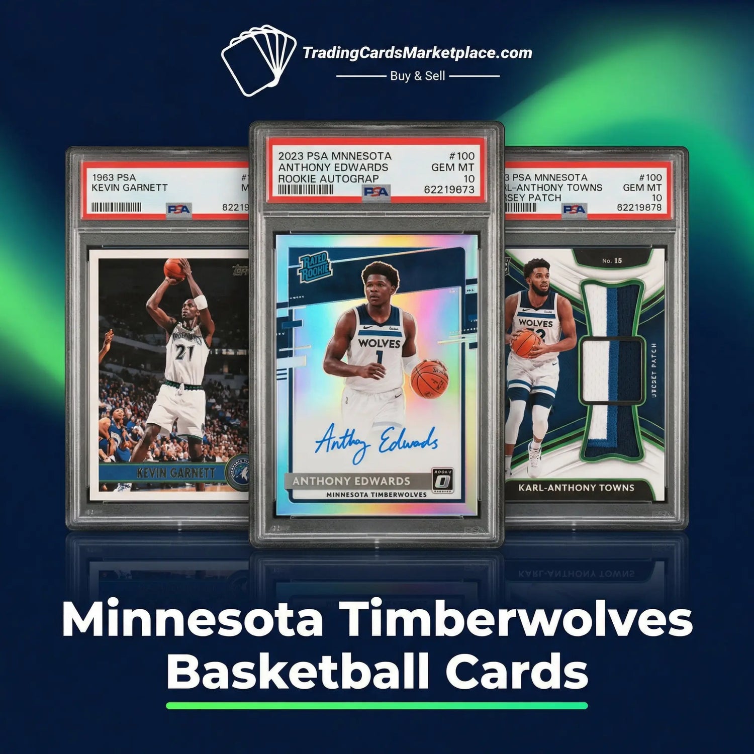 2023 psa minnesota timberwolves rookie autograph basketball card featuring anthony edwards in a white jersey with the number 1, encased in protective grading.