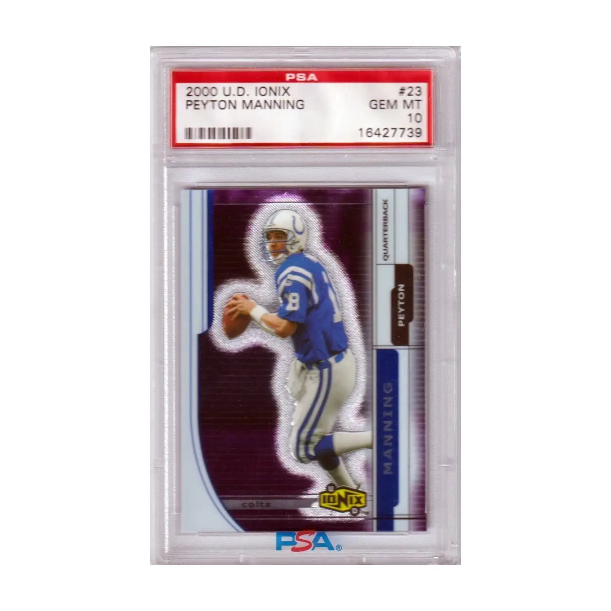 White indianapolis colts football uniform with blue accents and numbers.