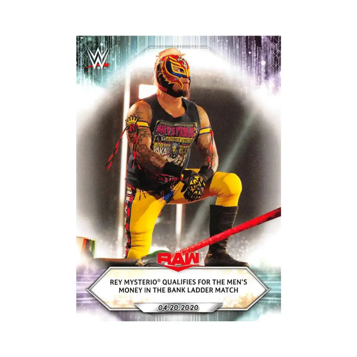 Rey mysterio’s yellow and black wrestling attire with red accents.