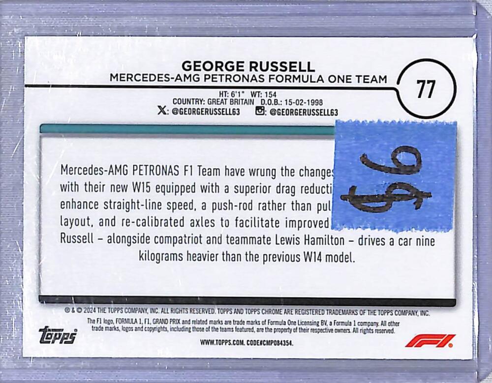 2024 Topps Chrome F1 Negative Ray-Wave #77 George Russell NM-MT Image 2