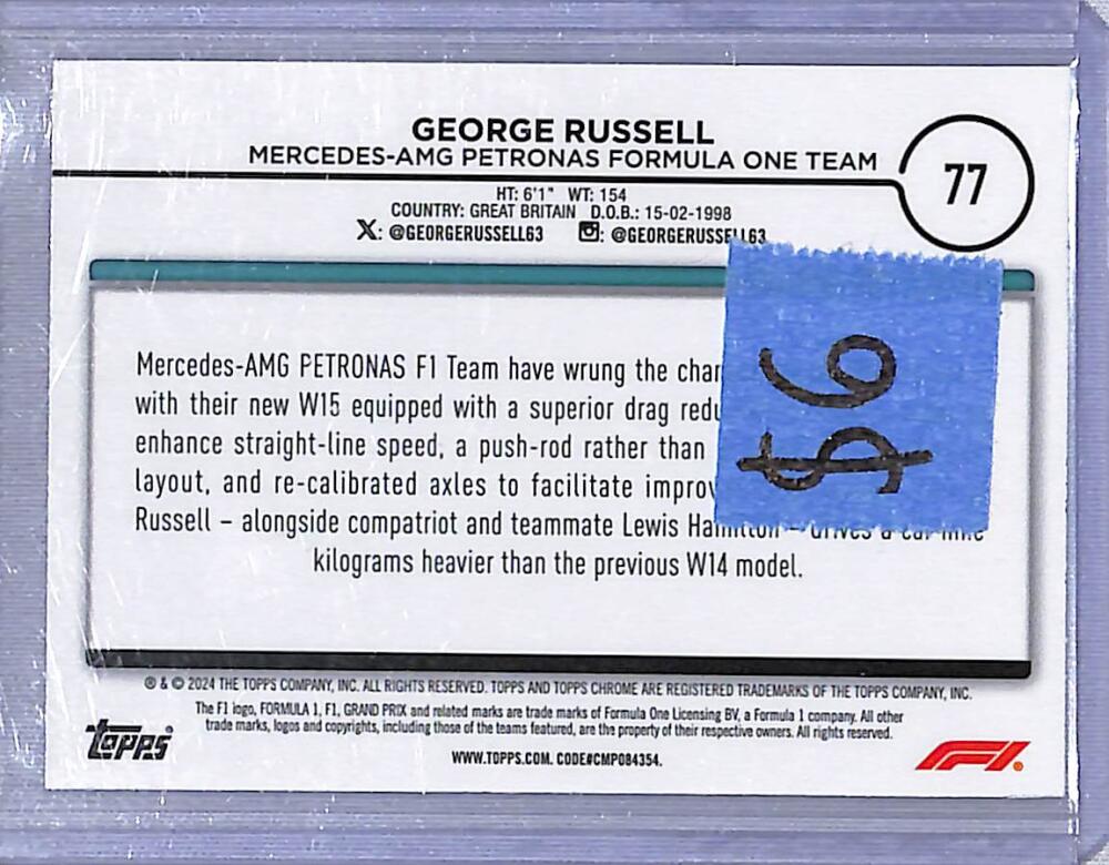 2024 Topps Chrome F1 Negative Ray-Wave #77 George Russell NM-MT Image 2