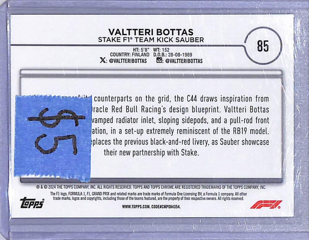 2024 Topps Chrome F1 Checkered Flag #85 Valtteri Bottas NM-MT Image 2