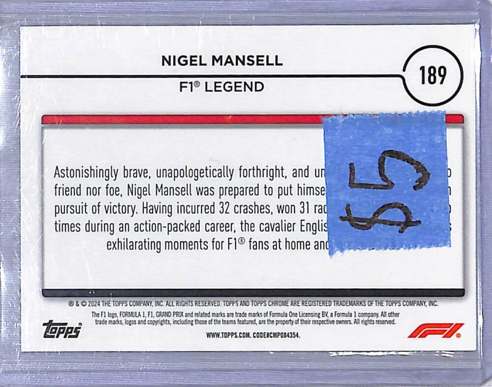 2024 Topps Chrome F1 Negative Ray-Wave #189 Nigel Mansell NM-MT Image 2