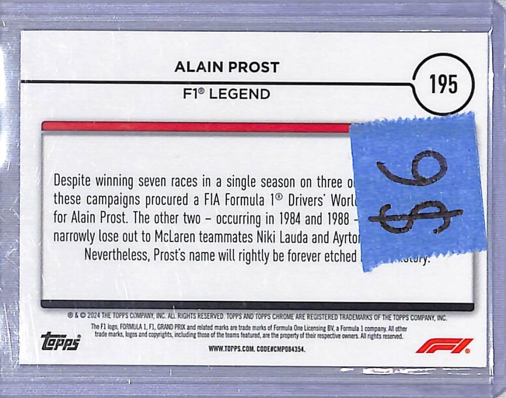 2024 Topps Chrome F1 Negative Ray-Wave #195 Alain Prost NM-MT Image 2