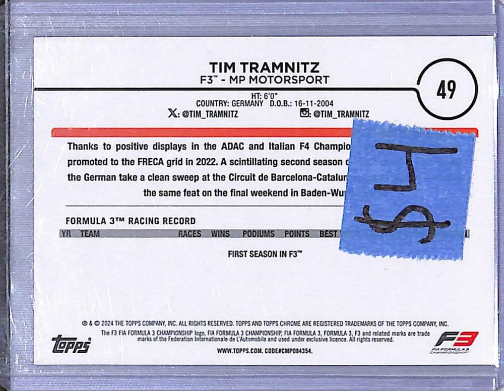 2024 Topps Chrome F1 Checkered Flag #49 Tim Tramnitz NM-MT Image 2