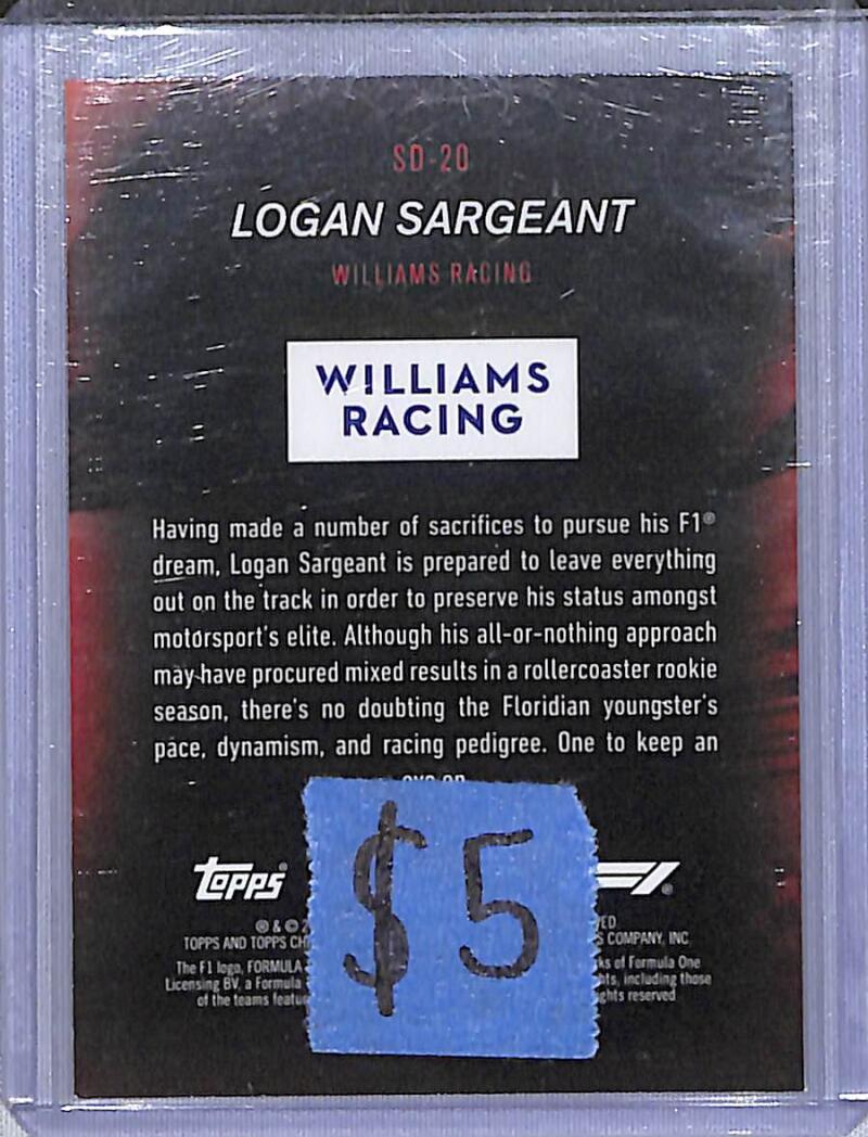 2024 Topps Chrome F1 Speed Demons #SD-20 Logan Sargeant NM-MT Image 2