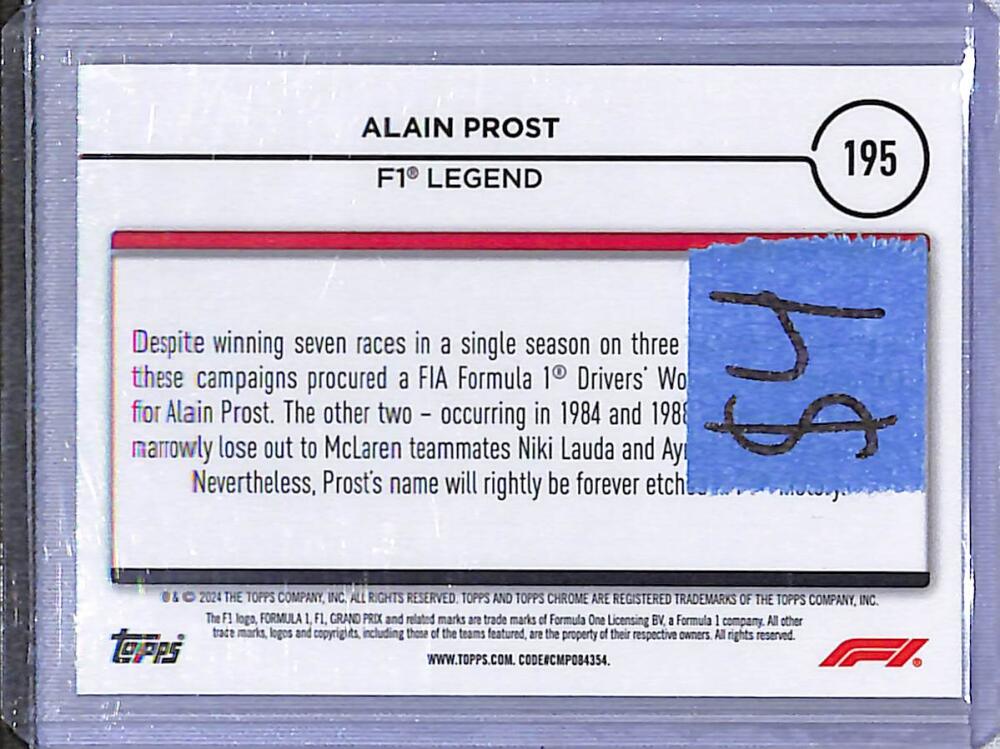 2024 Topps Chrome F1 Sepia #195 Alain Prost NM-MT Image 2