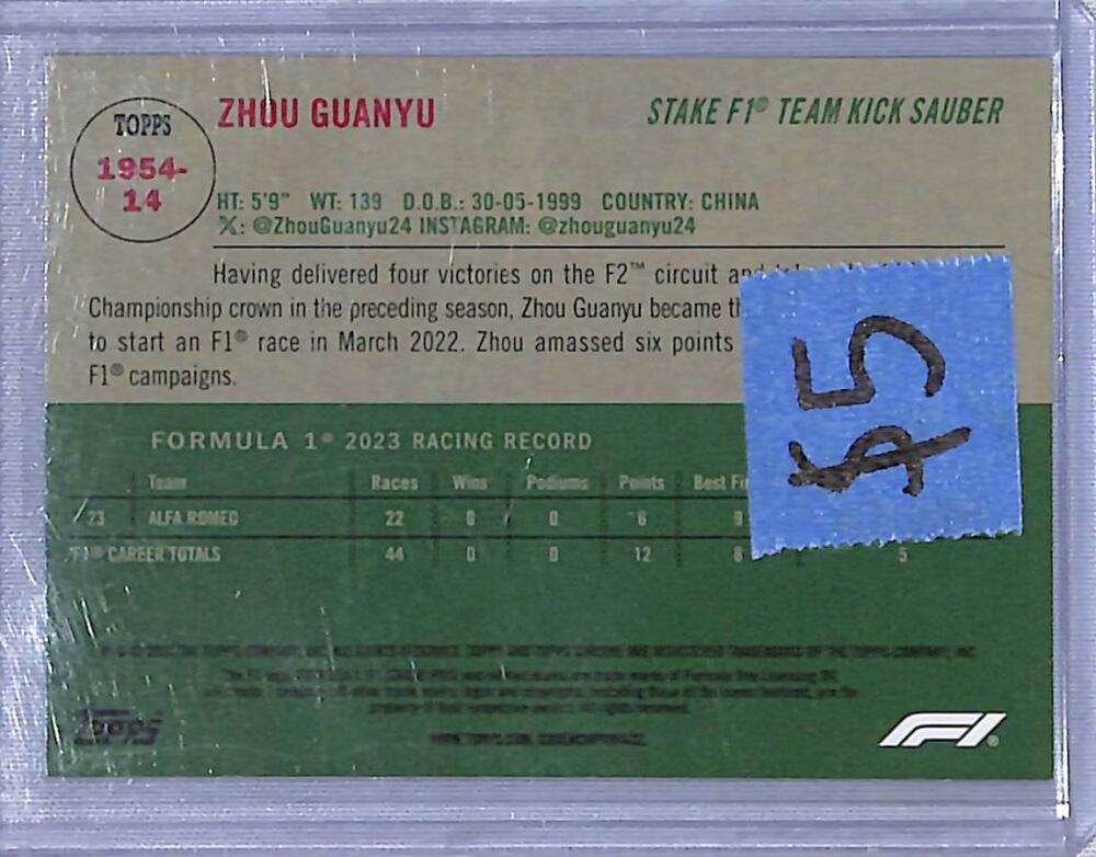 2024 Topps Chrome F1 1954 #1954-14 Zhou Guanyu NM-MT Image 2
