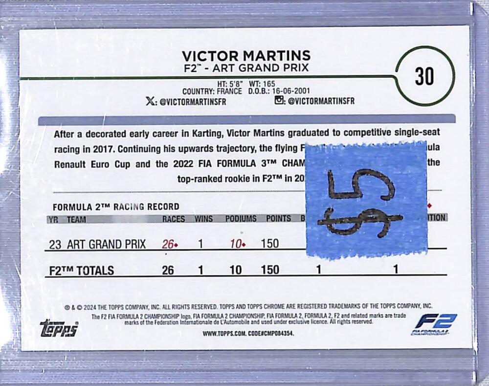 2024 Topps Chrome F1 Negative Ray-Wave #30 Victor Martins NM-MT Image 2