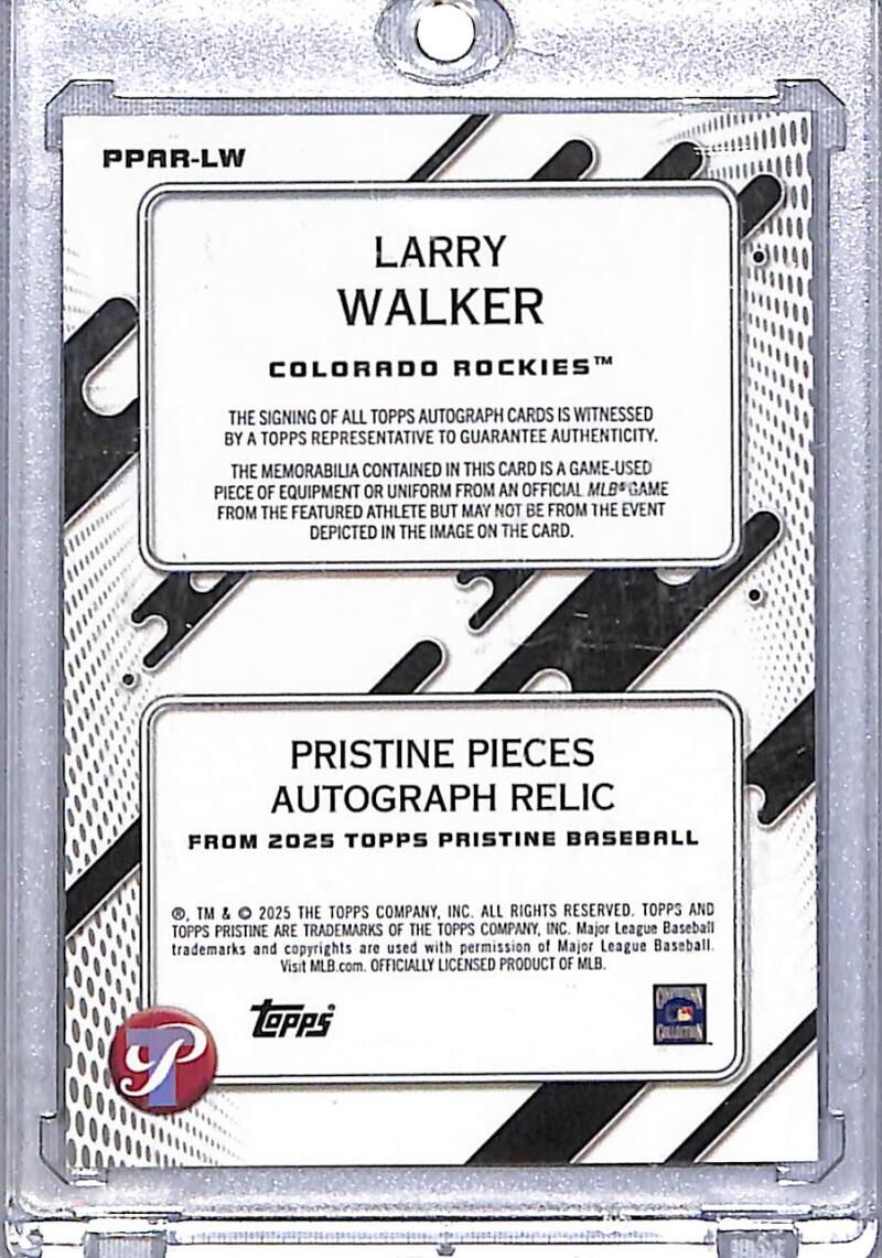 2025 Topps Pristine Pieces Gold #PPAR-LW Larry Walker NM-MT MEM Auto 47/50 Colorado Rockies Image 2
