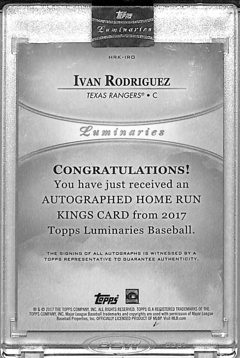 2017 Topps Luminaries Home Run Kings #HRK-IRO Ivan Rodriguez NM-MT Auto 3/15 Texas Rangers Image 2
