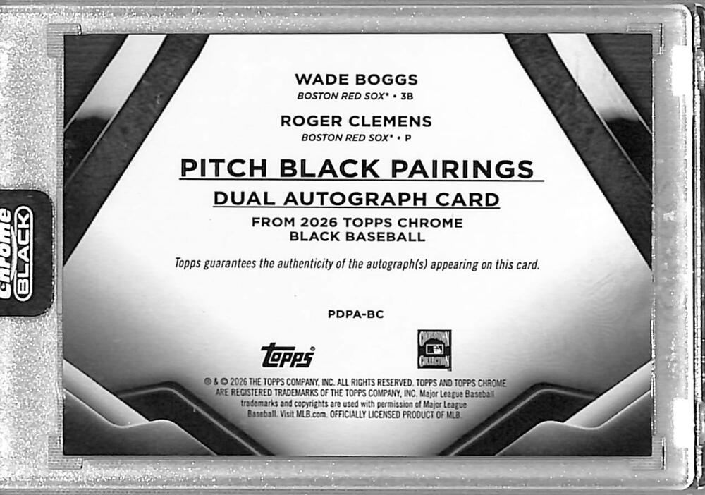 2026 Topps Chrome Black Pitch Black Pairings #PDPA-BC Wade Boggs / Roger Clemens NM-MT Auto 20/30 Boston Red Sox Image 2