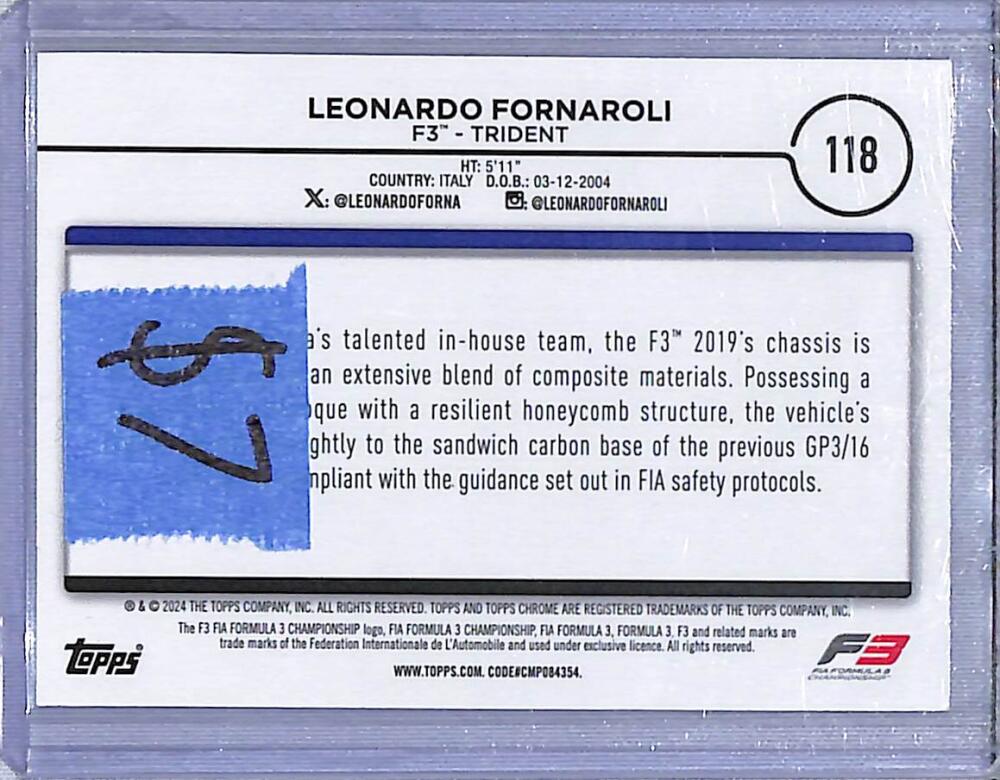 2024 Topps Chrome F1 Negative Ray-Wave #118 Leonardo Fornaroli NM-MT Image 2