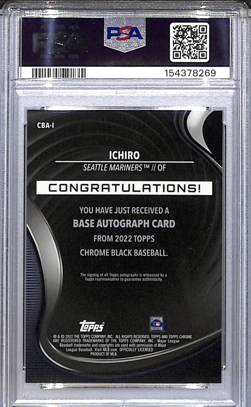 2022 Topps Chrome Black #CBA-I Ichiro PSA 10 GEM MINT Auto Seattle Mariners Image 2