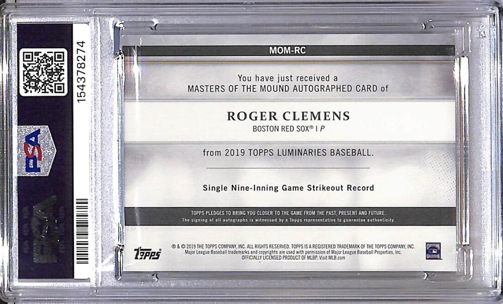 2019 Topps Luminaries Masters of the Mound #MOM-RC Roger Clemens PSA 8 NM-MT Auto 12/15 Boston Red Sox Image 2