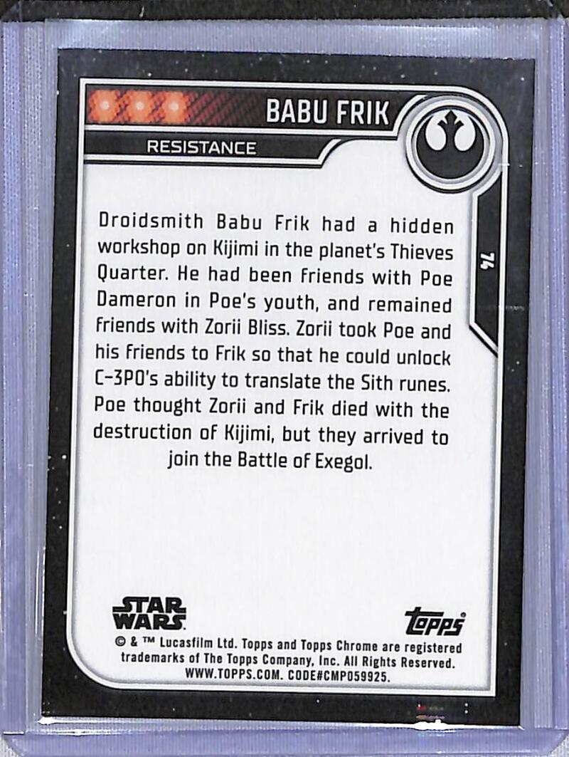 2023 Topps Chrome Star Wars #74 Shirley Henderson as Babu Frik NM-MT NonSport Card Image 2