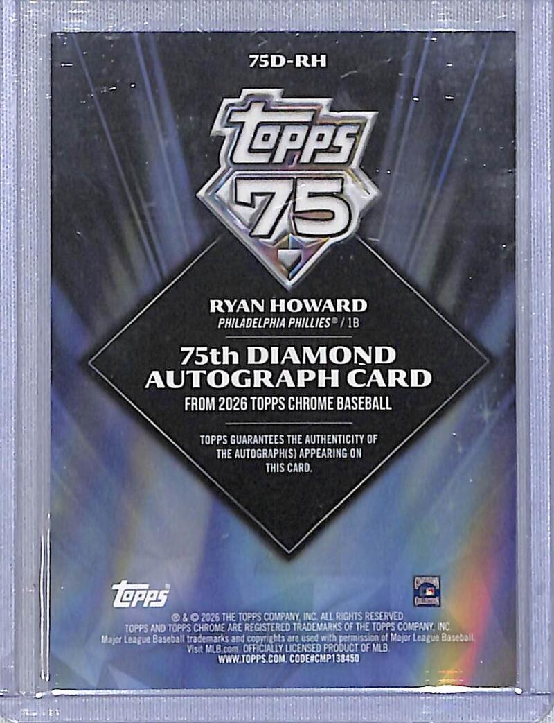 2026 Topps Chrome 75th Diamond #75D-RH Ryan Howard NM-MT Auto Philadelphia Phillies Image 2