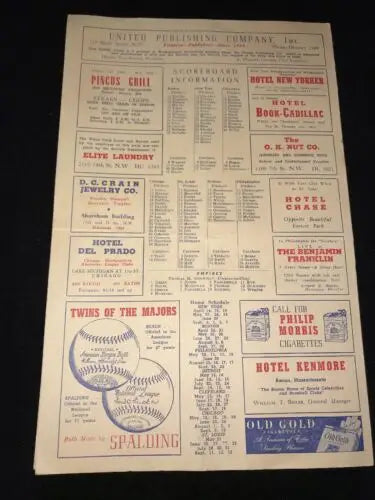 Vintage advertisement sheet featuring 1947 White Sox score card for Chicago White Sox fans