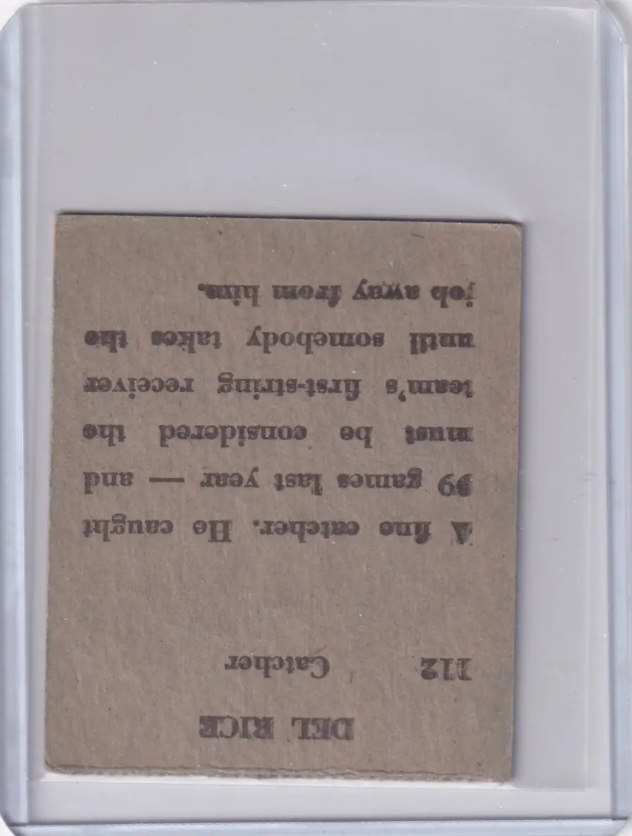 Vintage Del Rice baseball card from 1949 R302-02 St Louis Cardinals collection