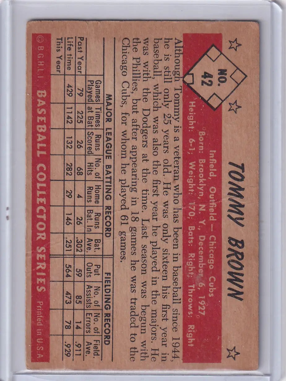 1953 Bowman Color #42 Tommy Brown - Chicago Cubs - Baseball Card Single