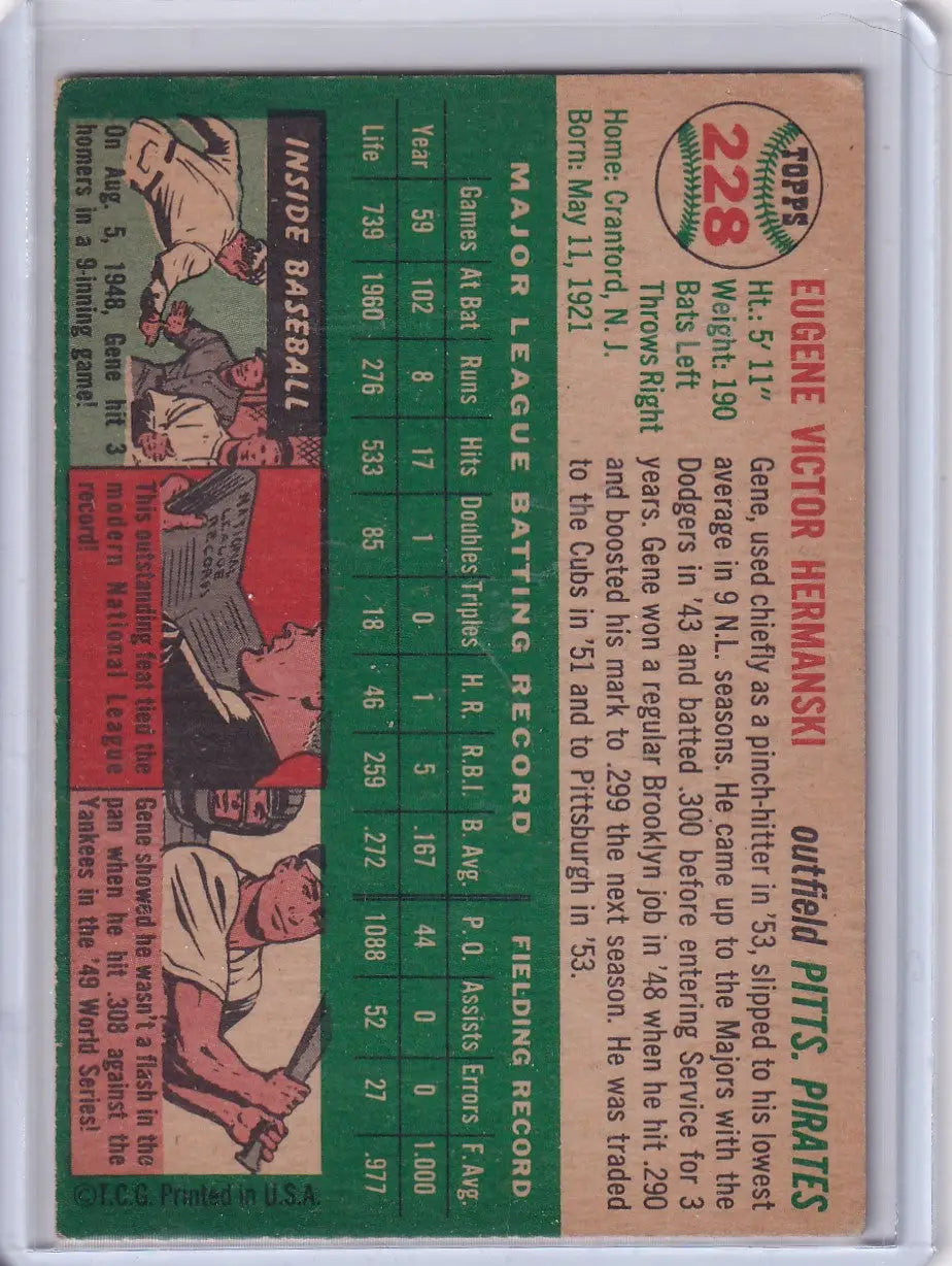 Vintage baseball card of Gene Hermanski from the Pittsburgh Pirates, 1954 Topps #228