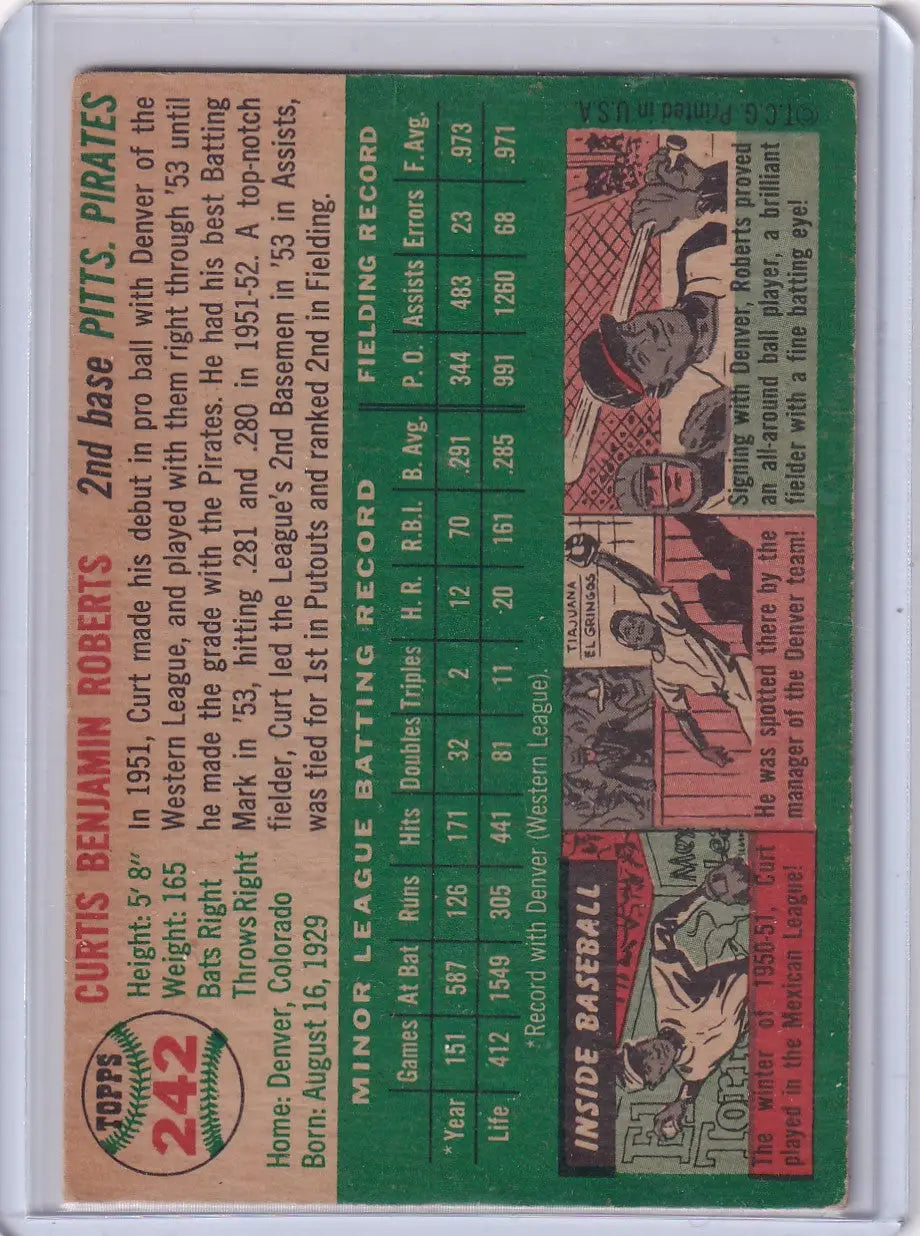 Vintage baseball card of Curt Roberts - Pittsburgh Pirates RC from 1954 Topps