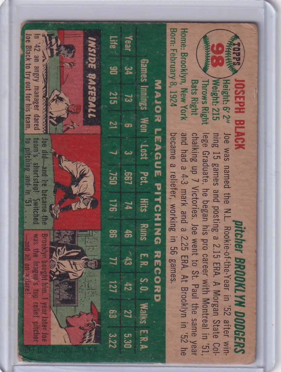 1954 Topps #98 Joe Black - Brooklyn Dodgers - Baseball Card Single