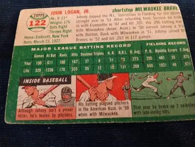 1954 Topps - Johnny Logan #122. Milwaukee Braves. Miscut. VG - Baseball Card Single
