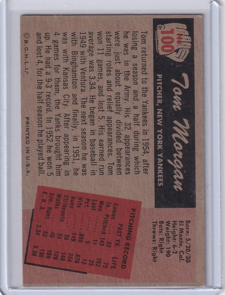 Vintage Tom Morgan Bowman Baseball card featuring New York Yankees player