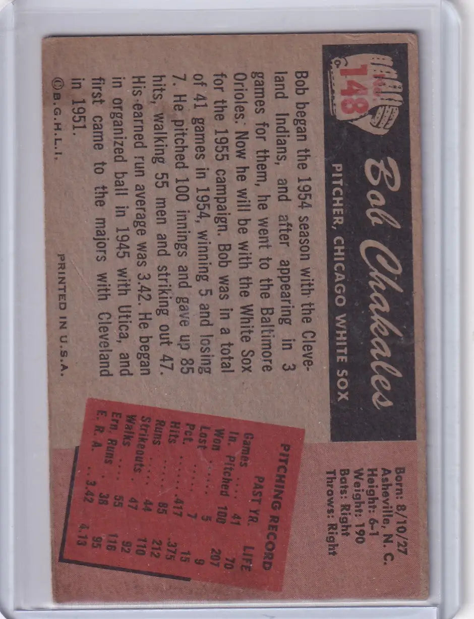 1955 Bowman Baseball #148 Bob Chakales - Chicago White Sox - Baseball Card Single