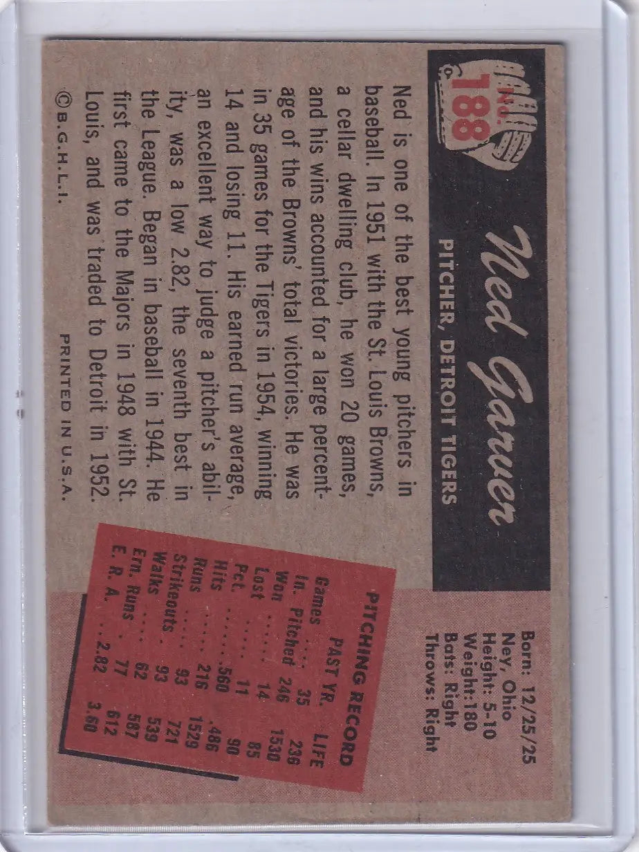 Vintage Bowman Baseball card featuring Ned Garver of the Detroit Tigers
