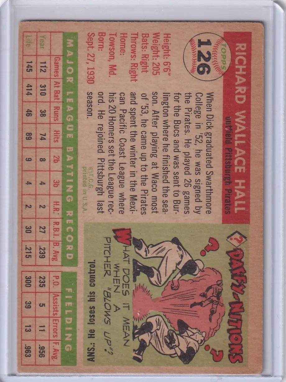 1955 Topps #126 Dick Hall - Pittsburgh Pirates - Baseball Card Single