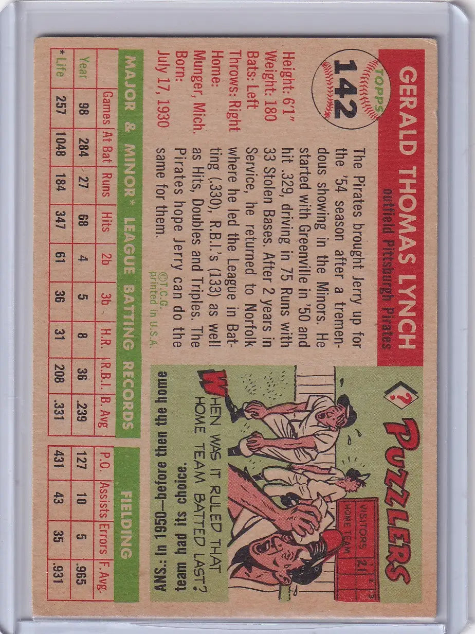 1955 Topps #142 Jerry Lynch - Pittsburgh Pirates - Baseball Card Single