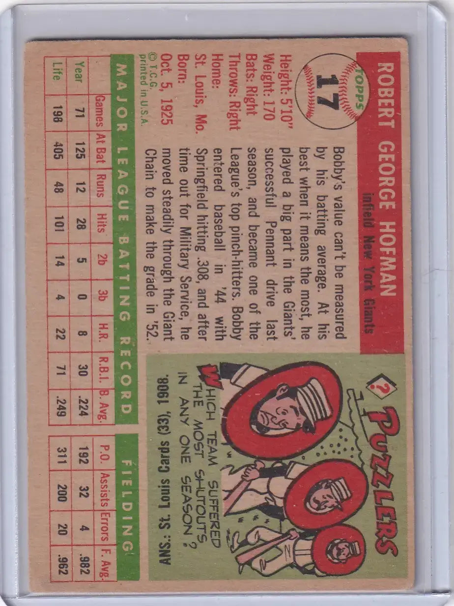 1955 Topps #17 Bobby Hofman - New York Giants - Football Card Single