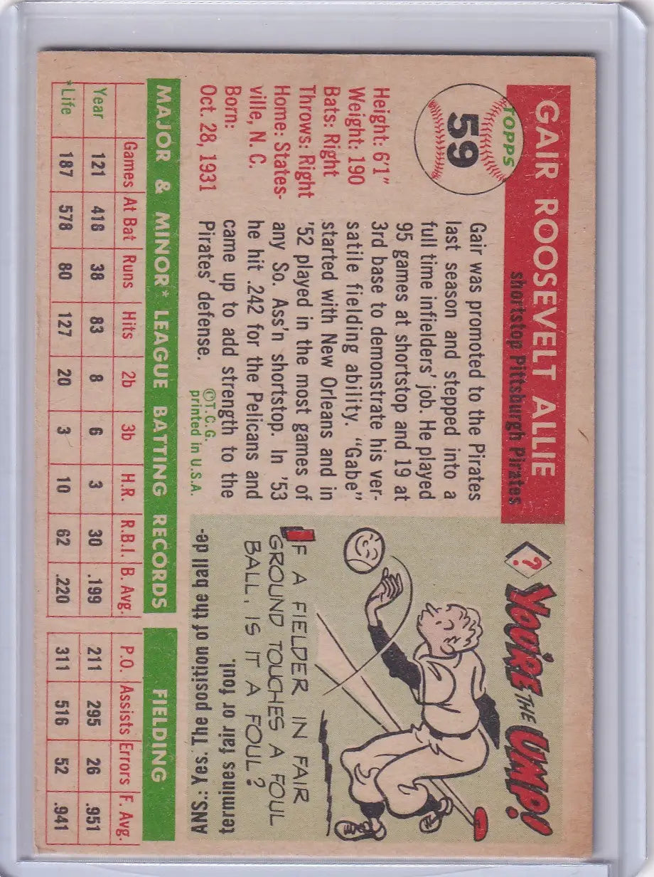 1955 Topps #59 Gair Allie - Pittsburgh Pirates - Baseball Card Single