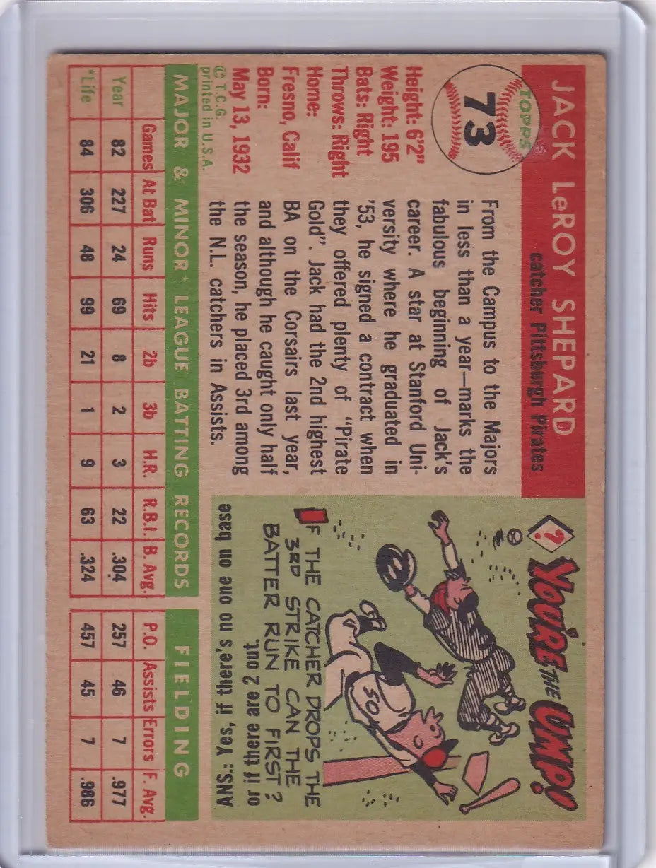 1955 Topps #73 Jack Shepard - Pittsburgh Pirates - Baseball Card Single