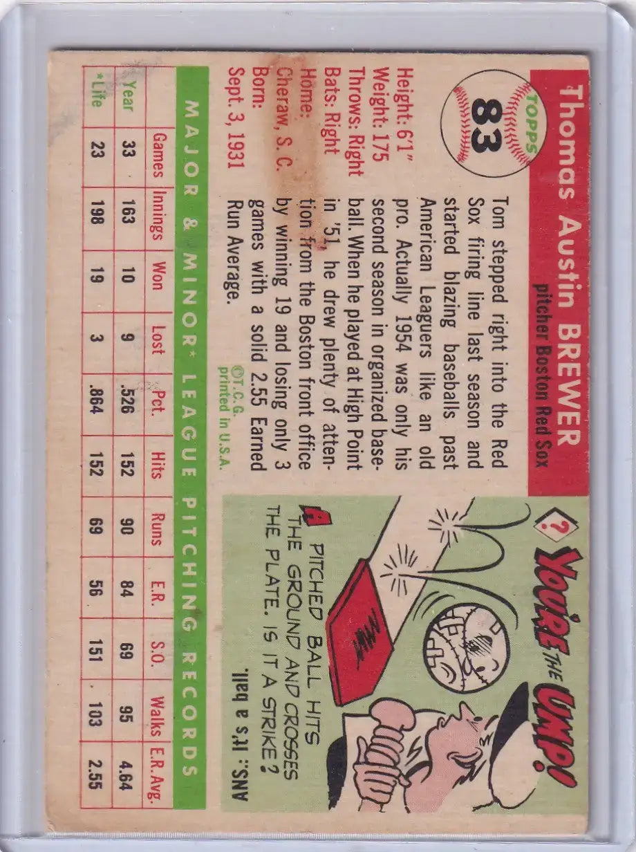 1955 Topps #83 Tom Brewer - Boston Red Sox - Baseball Card Single