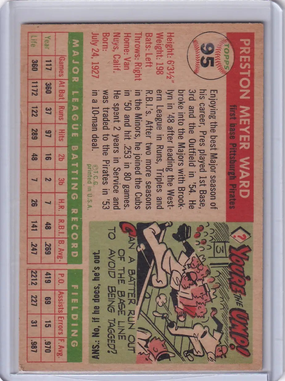 1955 Topps #95 Preston Ward - Pittsburgh Pirates - Baseball Card Single