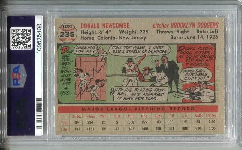 1956 Topps #235 DON NEWCOMBE (CY-MVP) PSA 8 (OC) NM/MT Brooklyn DODGERS - Baseball Card Single