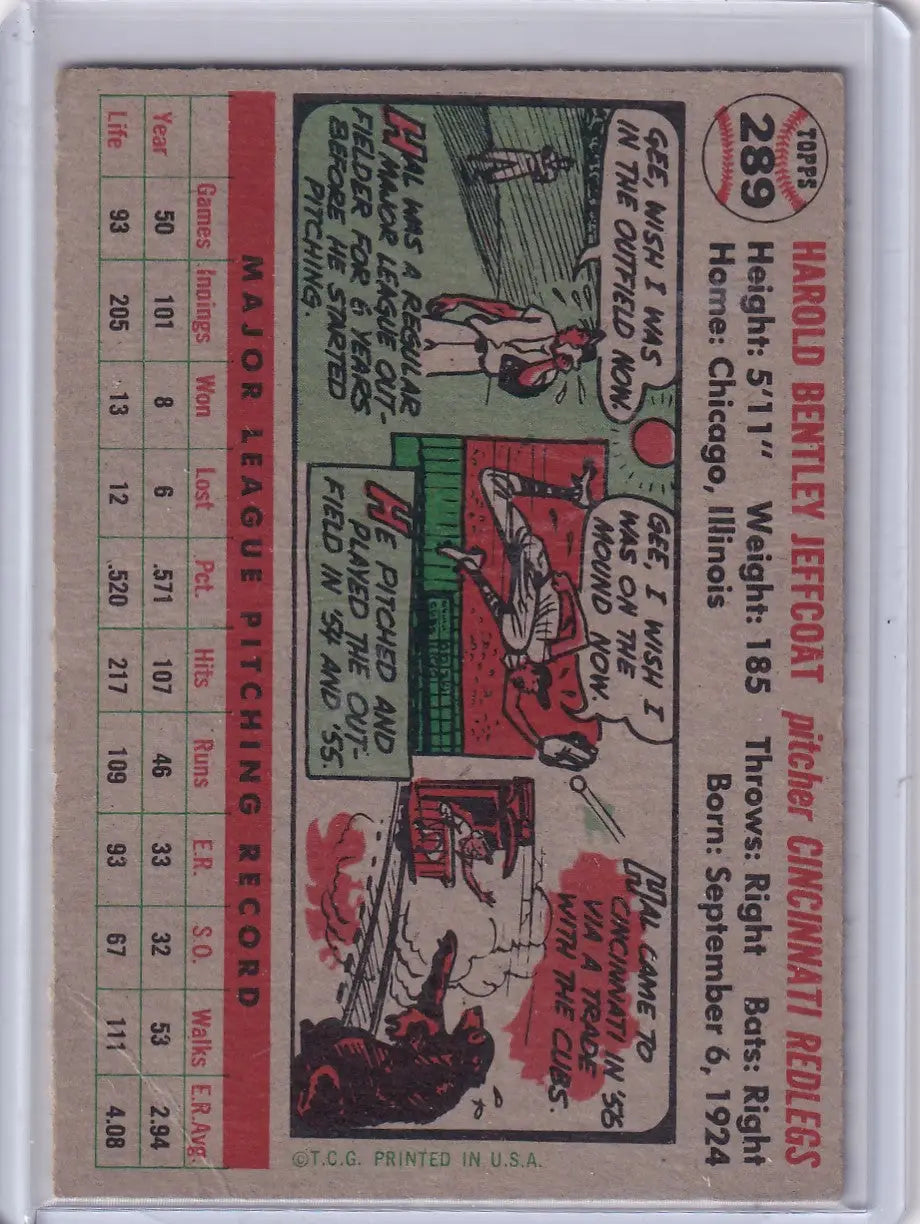 1956 Topps #289 Hal Jeffcoat - Cincinnati Reds - Baseball Card Single