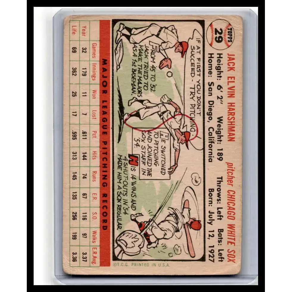 1956 Topps #29a Jack Harshman White Back P Baseball Card - Baseball Card Single