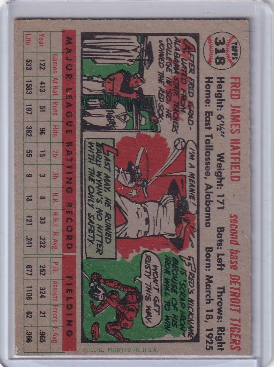 Vintage baseball card of Fred Hatfield from 1956 Topps Detroit Tigers collection