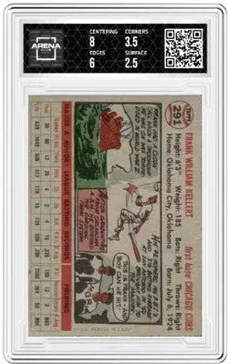Graded vintage 1956 Topps Frank Kellert baseball card displayed in product listing