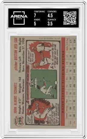 1956 Topps Johnny Schmitz #298 Grey Back Baseball Arena Club 4 - Baseball Card Single