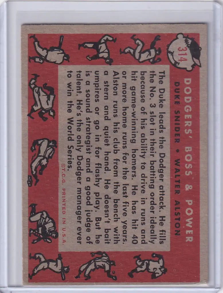Vintage trading card featuring Duke Snider Los and cartoon dog illustrations