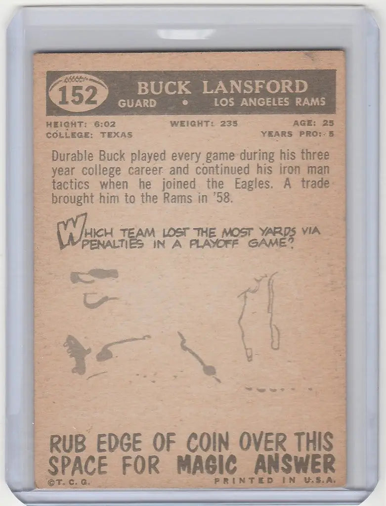 Vintage baseball card of Buck Lansford, Los Angeles Rams EXMT collectible